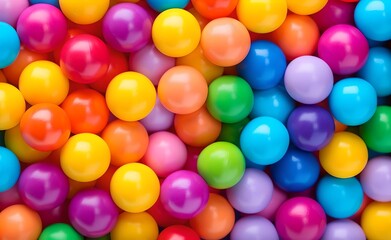 Fototapeta na wymiar Many rainbow gradient random bright soft balls background. Colorful balls background for kids zone.