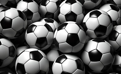 Soccer background. A pile of classic black and white soccer balls.