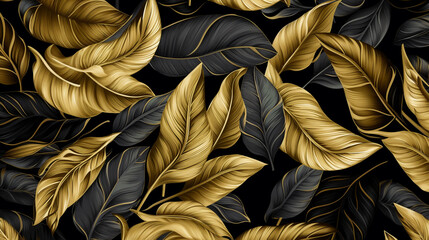 luxury abstract background with golden and black leaves, wallpaper, legal AI