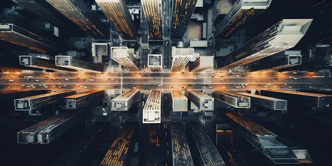 Deurstickers Manhattan A bird's eye view of the busy streets and tall buildings. Generative AI