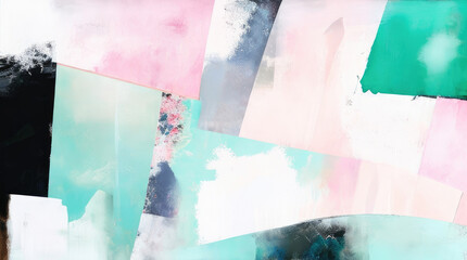 Modern Abstract Acrylic Painting Background in Mint, Pink, White and Black With Lots Of Texture, Drips And Paint Strokes
