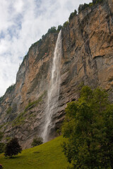 The famous Staubbach Falls just outside the village of  Lauterbrunnen, Kanton Bern, Switzerland