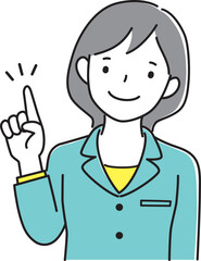 指差ししているスーツをきた女性