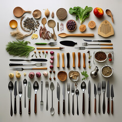 Knolling style kitchen equipment