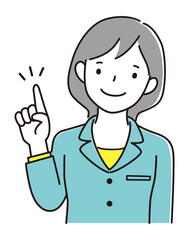 指差ししているスーツをきた女性