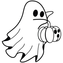 cute halloween ghost holding pumpkin