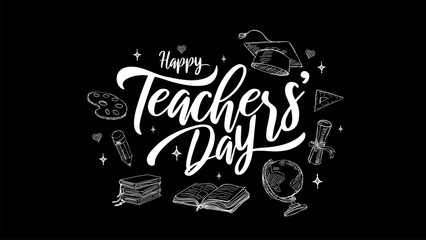 World Teachers Day Calligraphy Hand Lettering With Education Ornaments Doodle