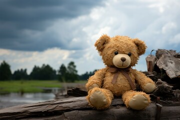 Obraz premium Vintage bear doll, a somber companion from a bygone era