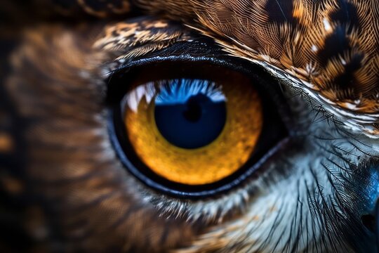 close up of an eye of an owl