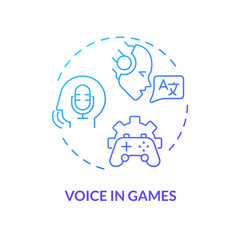 2D voice in games thin line gradient icon concept, isolated vector, blue illustration representing voice assistant.
