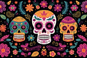 Foto op Aluminium Schedel a day of the dead themed pattern in a hand drawn style