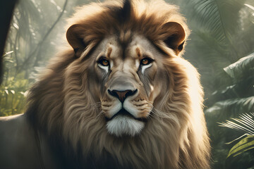 Fototapeta premium a picture of a nice lion in the jungle, Generative AI