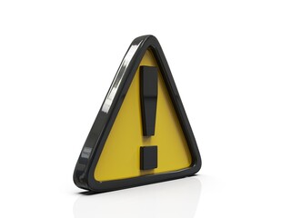 Yellow Triangle Warning 3d Sign with Exclamation Mark
