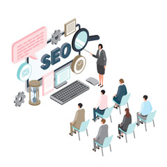 アイソメトリック_SEOの講習を受ける人々