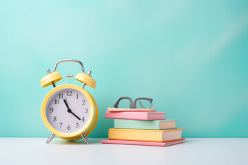 Top view of school supplies, colorful stationary on green background. Back to school concept. Flat lay
