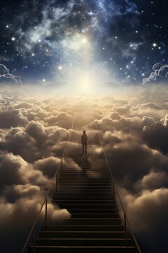 Escalier vers le paradis, la voie vers le ciel, illustration graphique ia g&eacute;n&eacute;rative