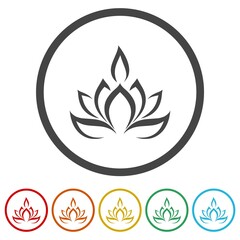 Candle and lotus symbol icon. Set icons in color circle buttons