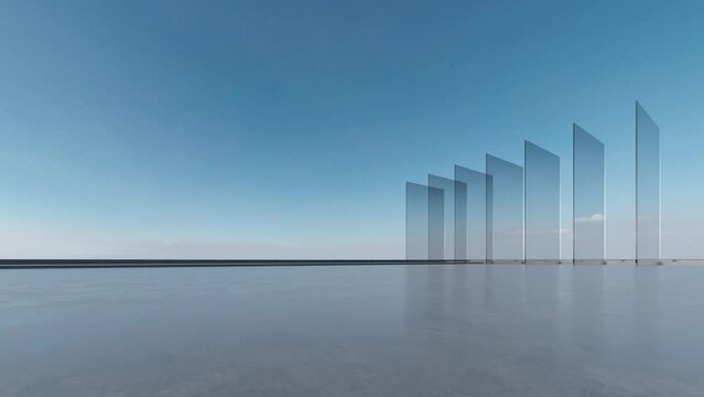 3d render of abstract futuristic glass architecture with empty concrete floor.