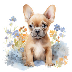 Watercolor puppy clipart, Dog breeds illustrations, Cute puppy with flowers  for puppy Birthday 