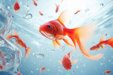  red goldfish swims . 