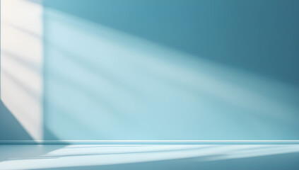 An original background image for design or product presentation, with a play of light and shadow, in light blue tones