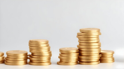 Coins Stacking with Up Arrow and Percentage Symbol - Financial Growth Concept for Banking, Investment, Mortgage, and Business Dividends