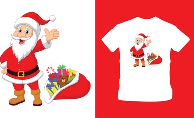 cute christmas santa claus smiling, gifts, printable, vector illustration t-shirt design editable template