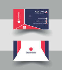 

Double sided creative business card corporate label.Stylish font uses visiting card with company logo.Vector illustration and easy editing process.Blue pink and white color combination business card