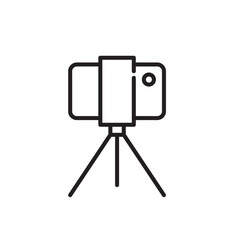 Smartphone on a tripod. Filming or taking pictures. Pixel perfect, editable stroke icon