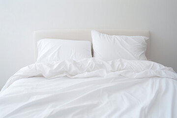 Fototapeta na wymiar Minimalist photo of white bed with pillows