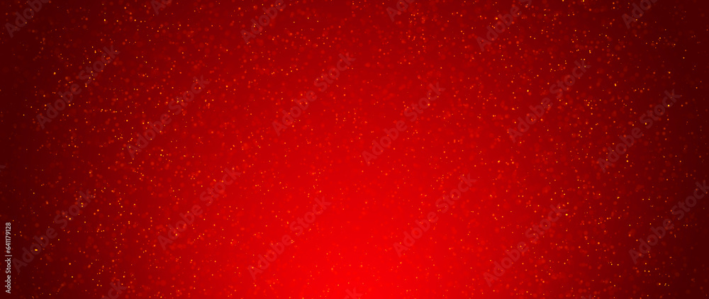 Wall mural particles abstract background with bokeh on red background. futuristic glittering in space.
