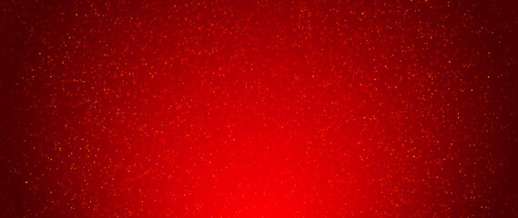 Particles abstract background with bokeh on red Background. Futuristic glittering in space.