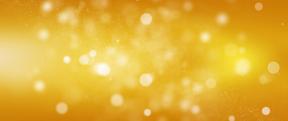 Golden particles shining stars dust bokeh glitter with flare awards abstract background. Futuristic glittering in space on gold color background.