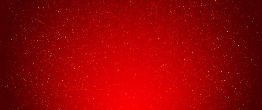 Particles abstract background with bokeh on red Background. Futuristic glittering in space.
