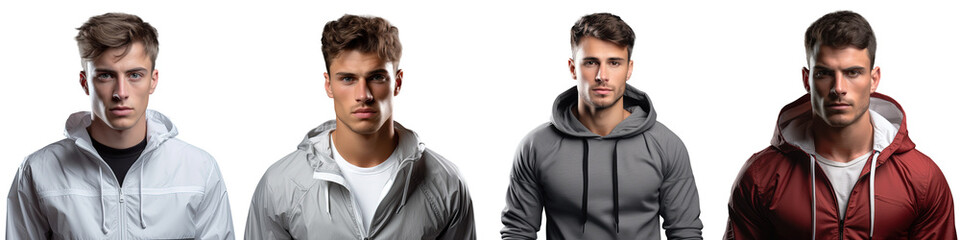 Obraz premium A fit young man in athletic clothing posing and making eye contact with the camera on a transparent background