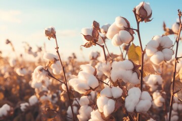 close up landscape of organic white natural cotton flower plant