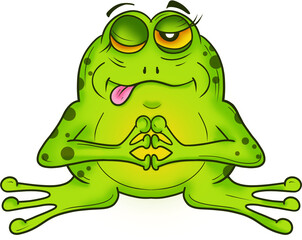 A tired frog. Cartoon style. Color illustration