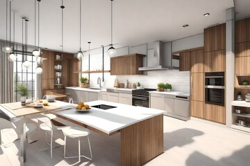 modern kitchen interior with kitchen cabinets