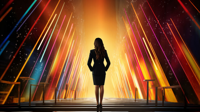 Conceptual image of businesswoman silhouette on brig