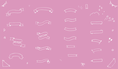 かわいい手描きのリボンフレームセット