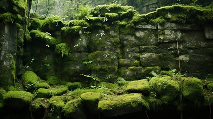 Lush moss and tiny plants thriving on ancient stone | generative ai
