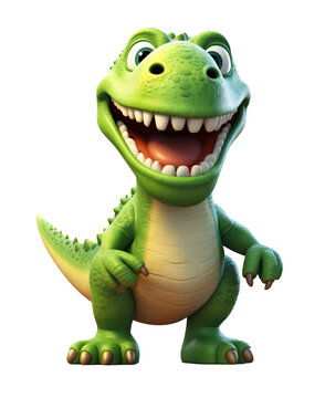 Fototapeta green dinosaur child is happy isolated on transparent background