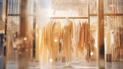 Blurred background fashion clothes in a trendy luxury boutique store. Design ai
