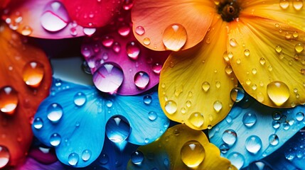 Vibrant water droplets on a colorful flower petal | generative ai