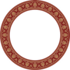 Vector gold and red round classical Greek ornament. European ornament. Border, frame, circle, ring Ancient Greece, Roman Empire..
