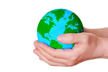 Green and Blue Globe in Cupped Hands