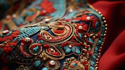 Fototapeta premium Exquisite beading and embroidery on an ethnic fabric | generative ai