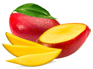 fresh sliced mango isolated on white background. exotic fruit. clipping path