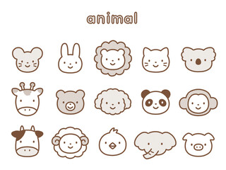 おしゃれでかわいい手描き動物イラストセット © かほり