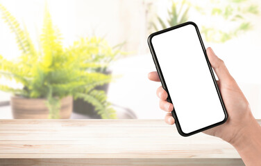 Bad Tisch Holzbrett Ablage Smartphone Hand Bildschirm Vorlage